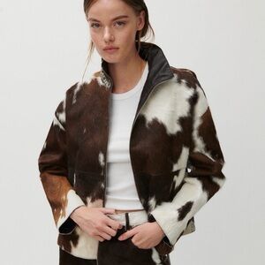 NWT Women's cow print calf hair western Brown and White genuine leather Jacket